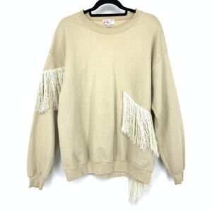 Collina Strada Fringe Sweatshirt Womens Size Small Crewneck Sand Beige